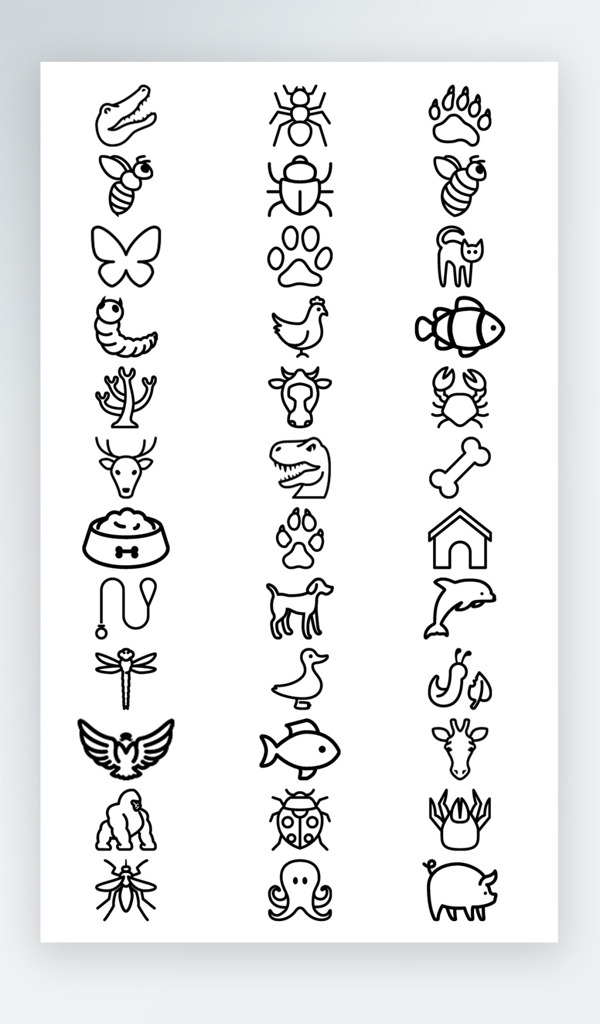 动物图标黑白线稿icon图标PNG
