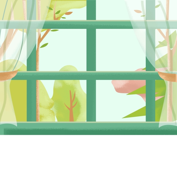 卡通房间绿色温馨小窗户窗帘