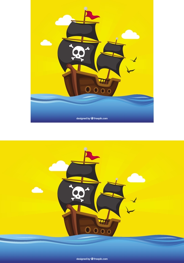 手绘海盗船黄色背景