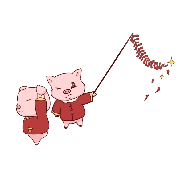 卡通新年猪可爱免抠放鞭炮