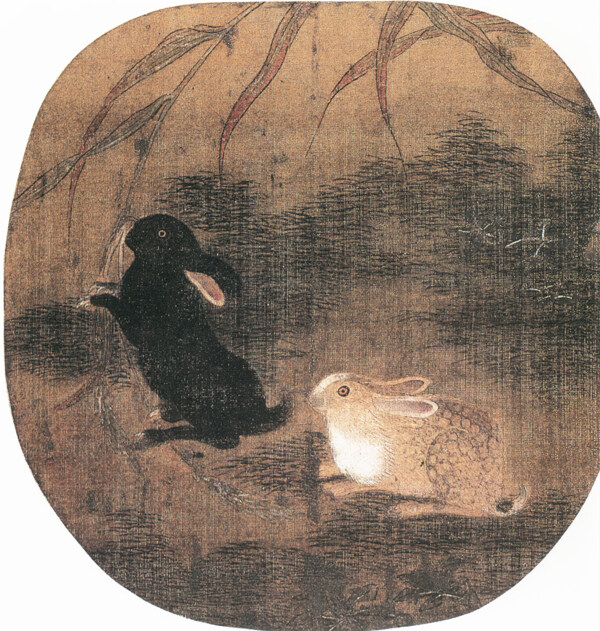 双兔图镜片中国古画0039