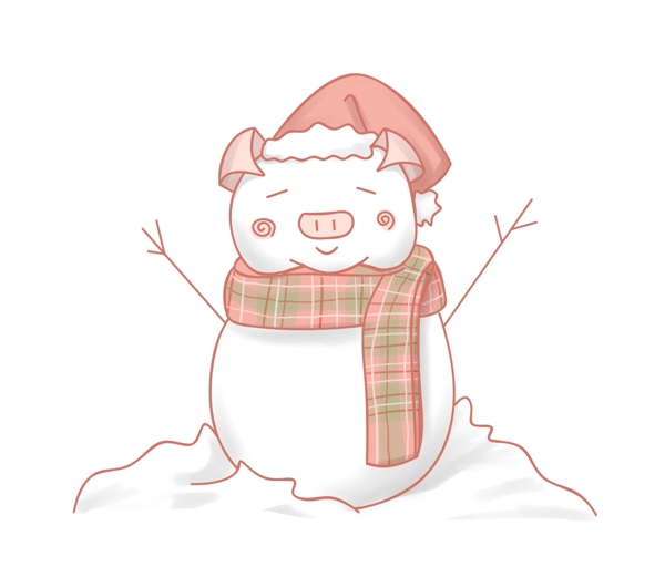 新年白色的小猪雪人