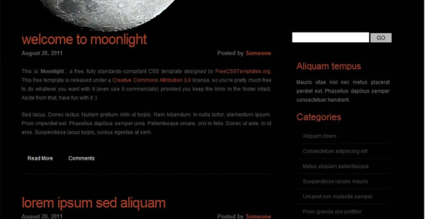 黑夜月光主题网页模板