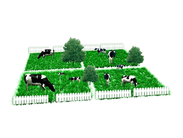 草皮奶牛装饰绿色栅栏