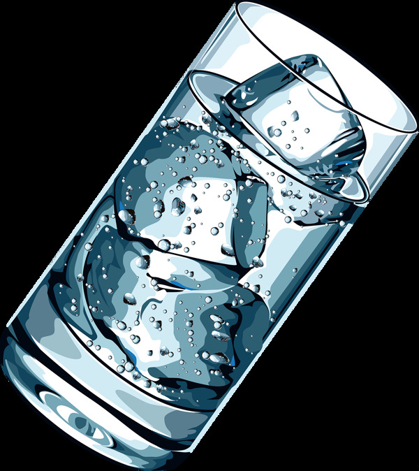 卡通透明水杯冰块png元素