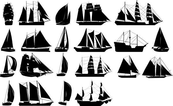 黑白帆船剪影图片