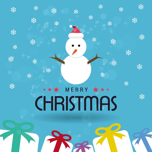 可爱的圣诞背景有一个雪人和一些礼物