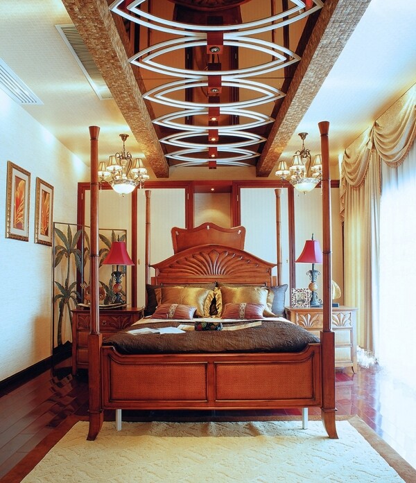 古朴奢华大气风格卧室吊顶效果图设计