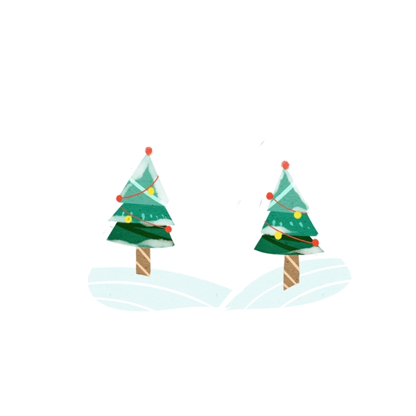 冬天圣诞节雪树下雪风景扁平元素