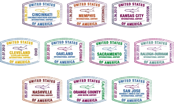 矢量格式的美国主要机场护照