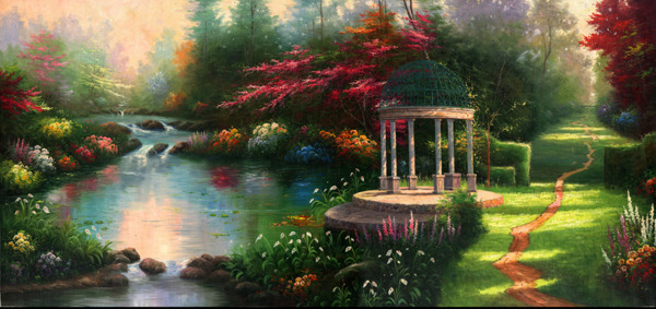 欧式花园风景高清油画
