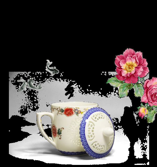 清新浅色陶瓷茶具产品实物