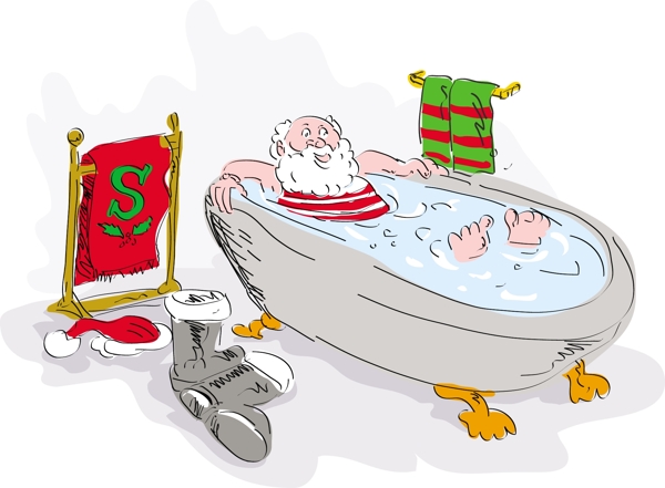 圣诞老人在浴缸放松
