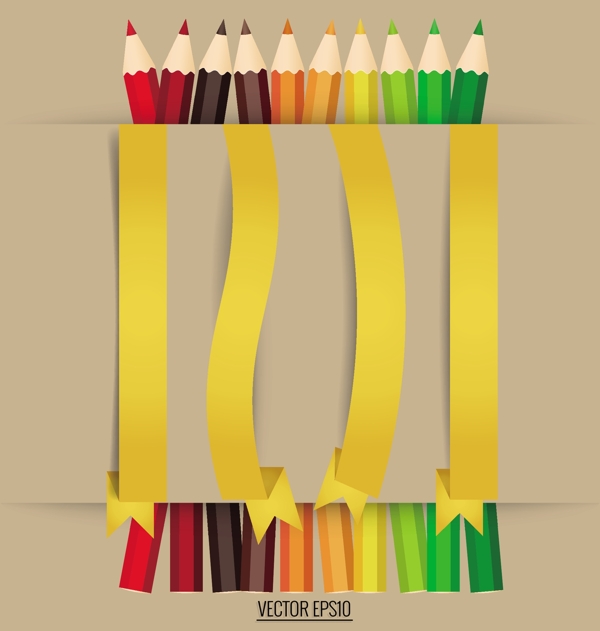 彩色铅笔和纸质丝带矢量图图片