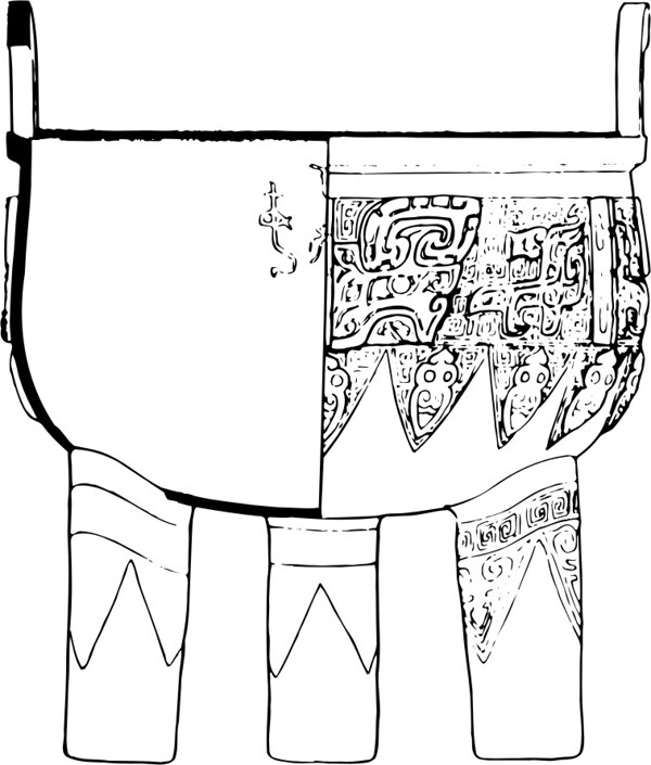 印花矢量图古代雕刻鼎黑白色民族免费素材