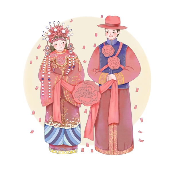 春节腊月过年喜事结婚传统新郎新娘PNG