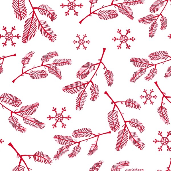 圣诞松树树叶雪花背景矢量图