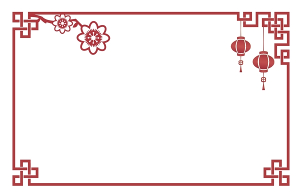 中国风红色花枝灯笼传统边框矢量免抠