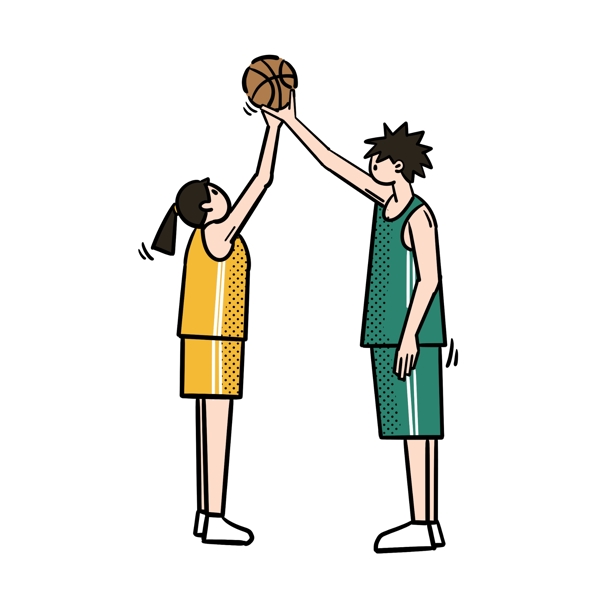 卡通矢量免抠扁平可爱打篮球的情侣