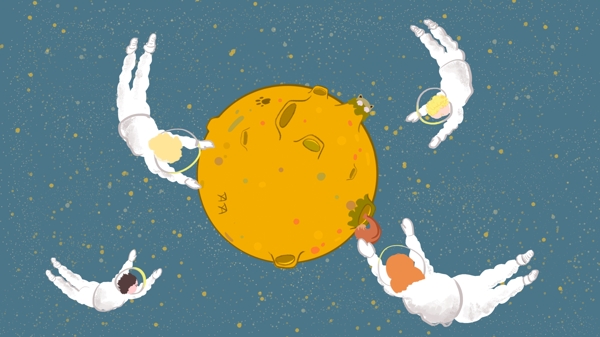 人类月球日宇航员登月原创手绘卡通插画