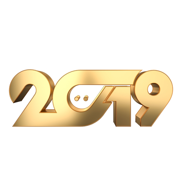 新年2019创意几何形体金属艺术字