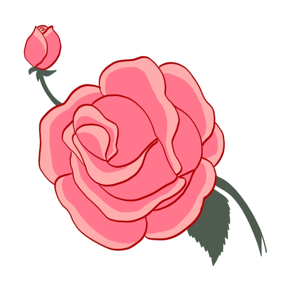 手绘一枝玫瑰花插画