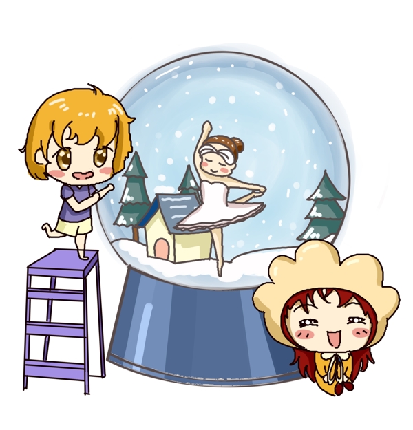冬天主题可爱小孩子和美丽的水晶球