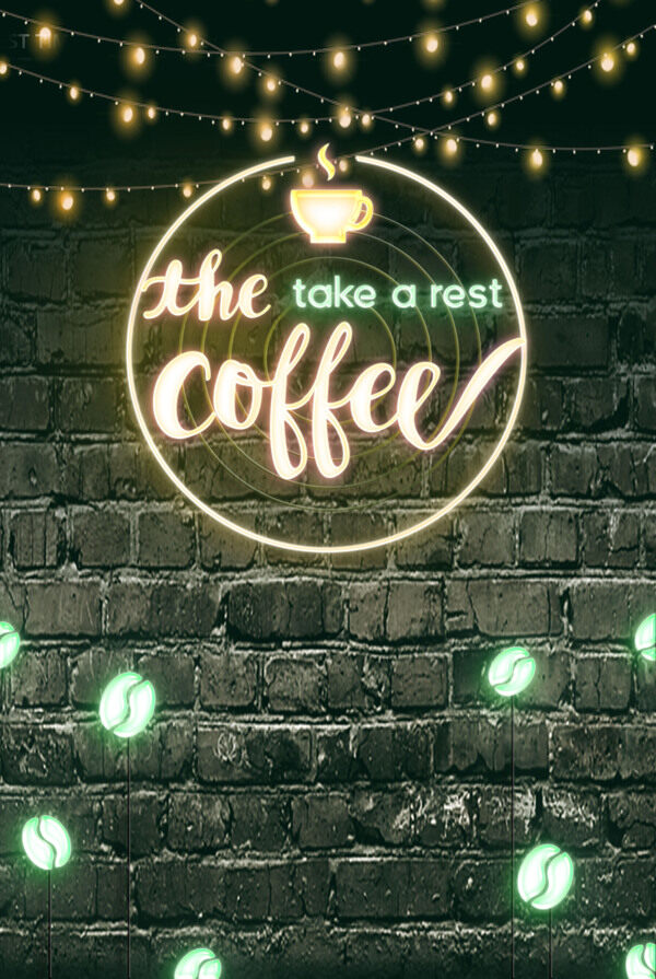 霓虹灯墙面咖啡店广告背景