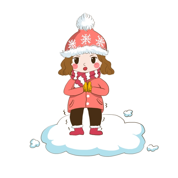 立冬时节在雪地中有点冷的小女孩