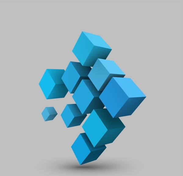 蓝色3d立方体组合矢量素材