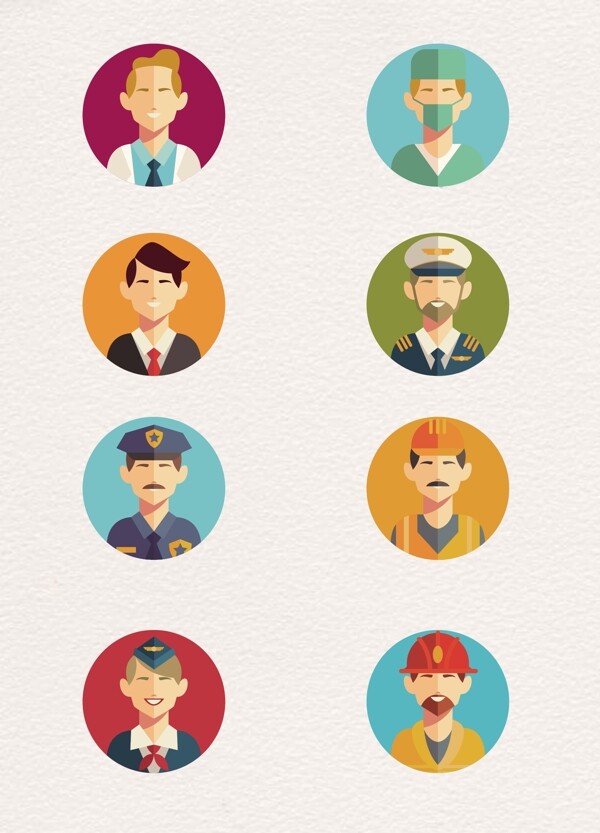 8款圆形卡通男性职业人物头像设计