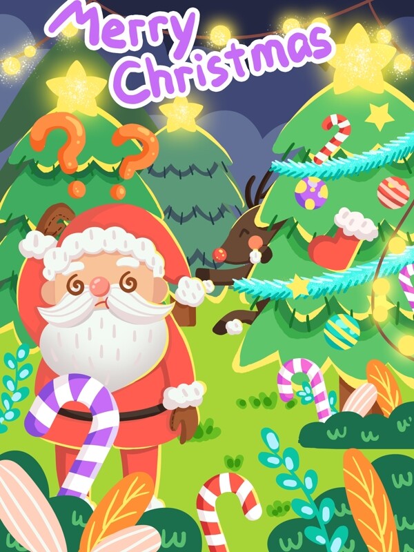 圣诞节之圣诞老人与小鹿一起玩捉迷藏