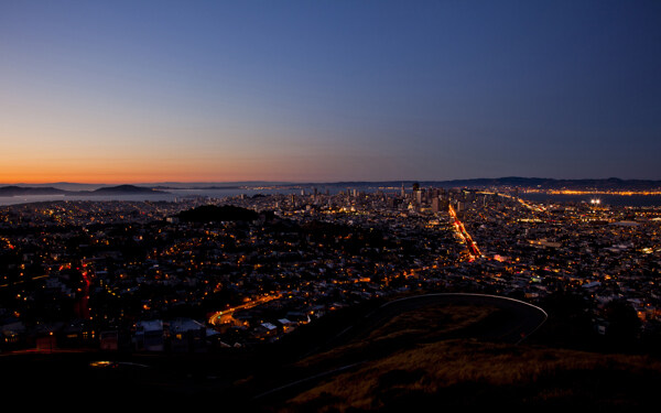 旧金山落日城市夜景图片