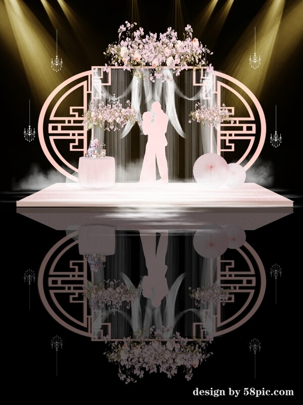 粉色中式元素现代婚礼效果图设计