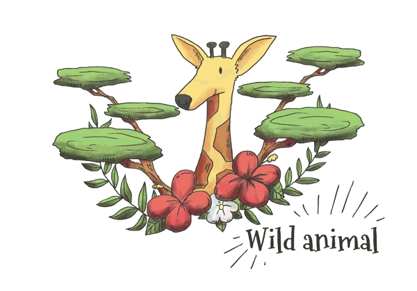 手绘可爱动物长颈鹿插画