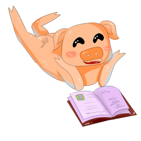 商用手绘简约猪IP猪年春节猪看书元素