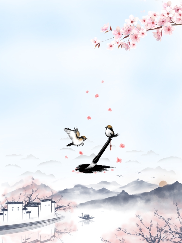 水墨中国风樱花节背景