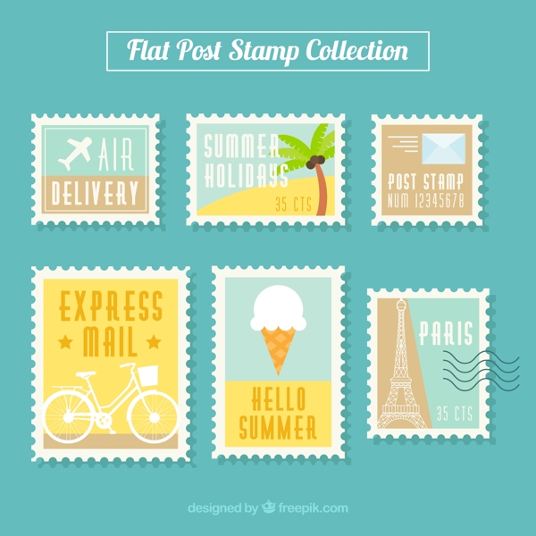 彩色邮票平面设计素材
