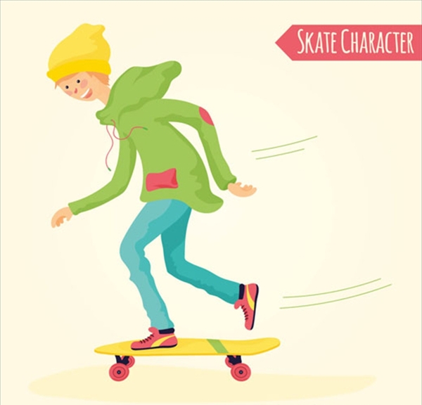 卡通滑滑板的男生海报
