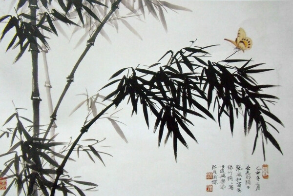 水墨竹子蝴蝶图片