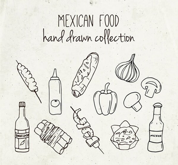 手绘简洁墨西哥食物矢量素材