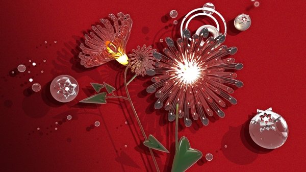 原创三维立体创意红色菊花灯插画