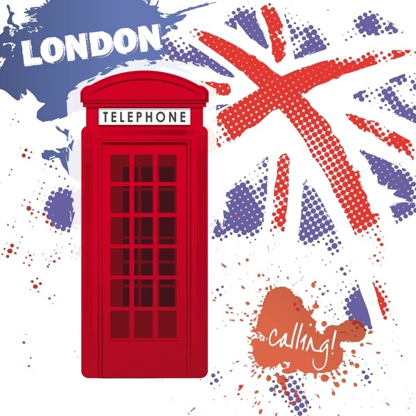 卡通英国国旗及电话亭