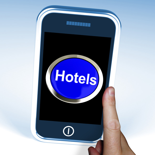 在电话中显示的旅行和酒店房间的按钮