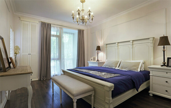 现代时尚卧室白色吊灯室内装修效果图