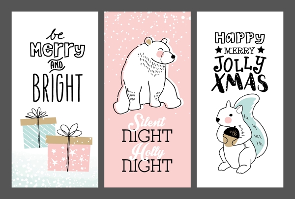 可爱卡通动物贺卡线稿圣诞节创意卡片矢量