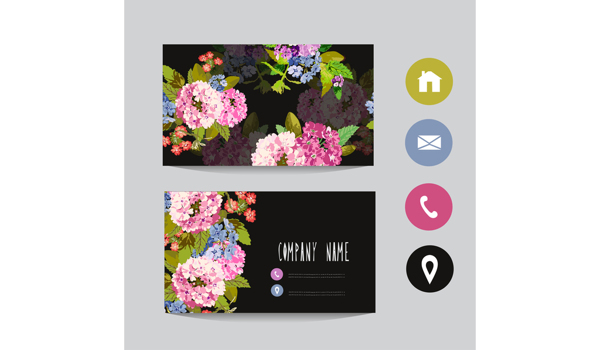 花卉名片模板与社会图标矢量