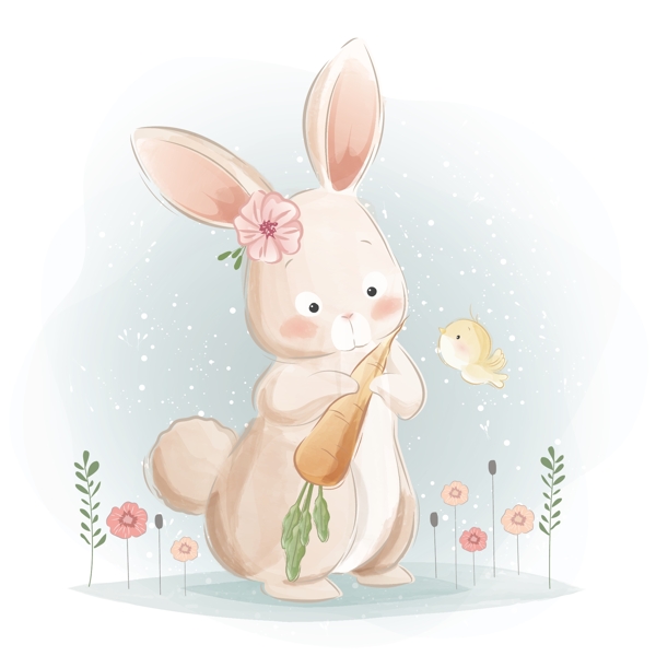 手绘可爱粉色小兔子
