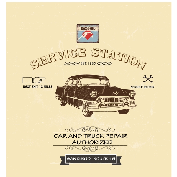 汽车服务站海报设计在古典风格的自由向量