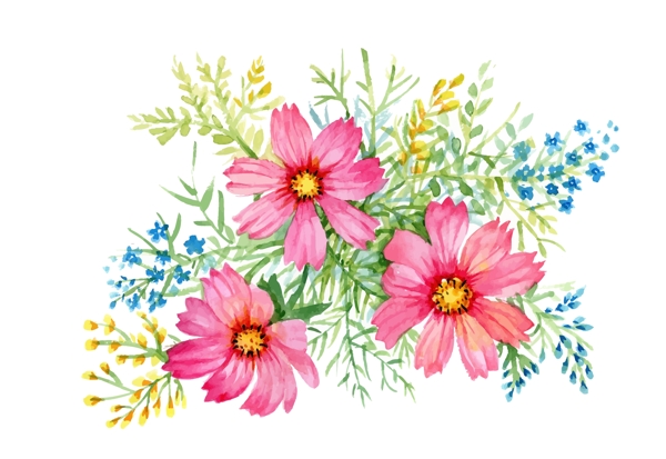 粉色小花花丛花朵水彩手绘矢量文件